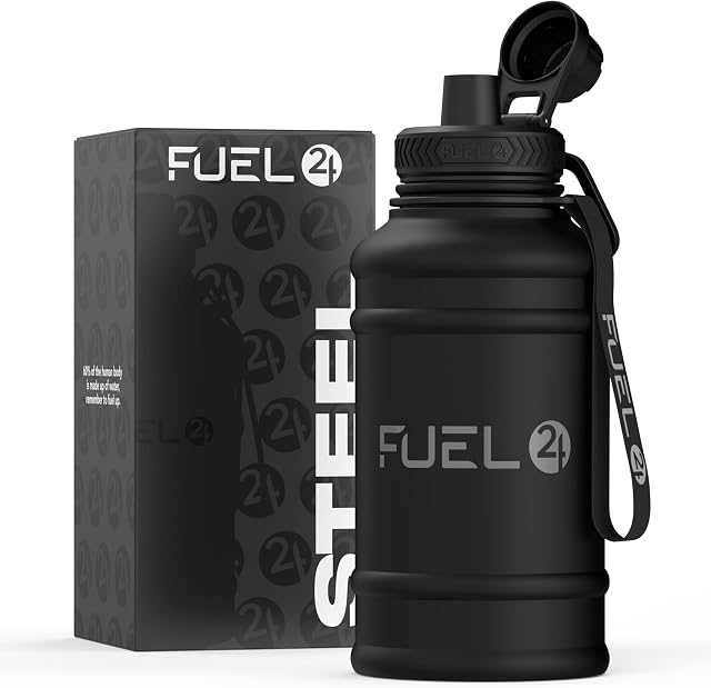 Fuel24 Stainless Steel Jug - 1.3 or 2.2 Litre Water Bottle - Extra Strong, BPA Free, Leak Proof - Large Gym Sports Bottle, 1.3L, 2.2L, Metal Bottle - Colour Options