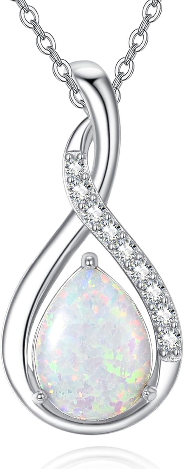 Valentines Day Gifts for Wife Her Opal Pendant Necklace for Women 925 Sterling Silver October Birthstone Teardrop Necklaces Anniversary Birthday Jewelry
