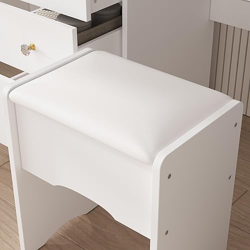 Miniatura 5 de Hitow Juego de tocador de maquillaje de 53.5 pulgadas con cajón y estante, tocador para niñas con espejo, mesa de tocador de maquillaje con