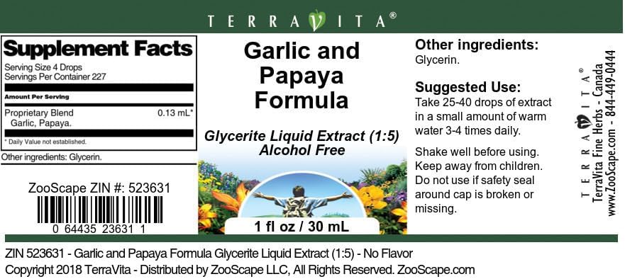 Miniatura 4 de Terravita Fórmula de ajo y papaya Extracto líquido de glicerita (15) - Sin sabor (1 oz, ZIN 523631)