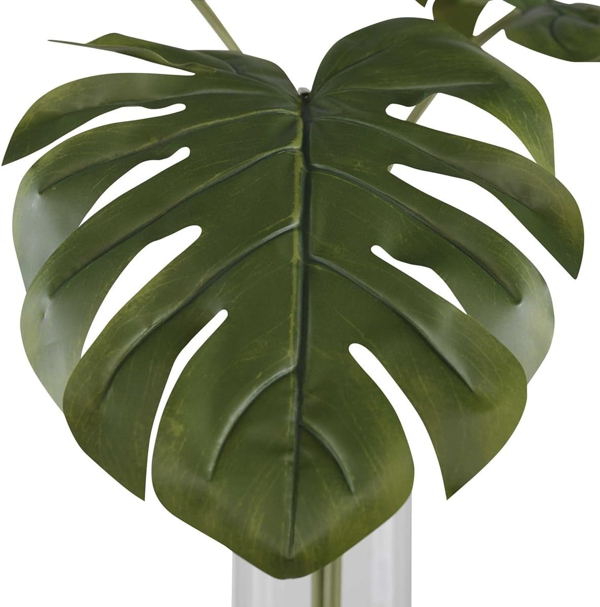 Elegant Wide Split Palm Leaf Faux Floral Leaves Glass Vase Natural Stone Filler