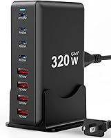 Vista 11 de Bloque de cargador USB C de 8 puertos de carga rápida de 500 W con cable de carga rápida de nailon, estación de carga multidispositivo, cargador