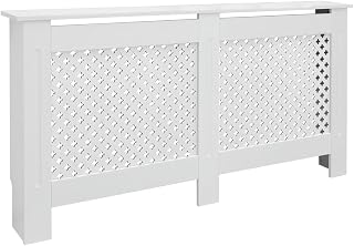ECD Germany Heizkörperverkleidung mit Wabenmuster 152x19x82 cm Weiß aus MDF lackiert für Schlafzimmer Wohnzimmer Heizungsverkleidung Heizkörperabdeckung Heizungsabdeckung Heizung Heizkörper Abdeckung