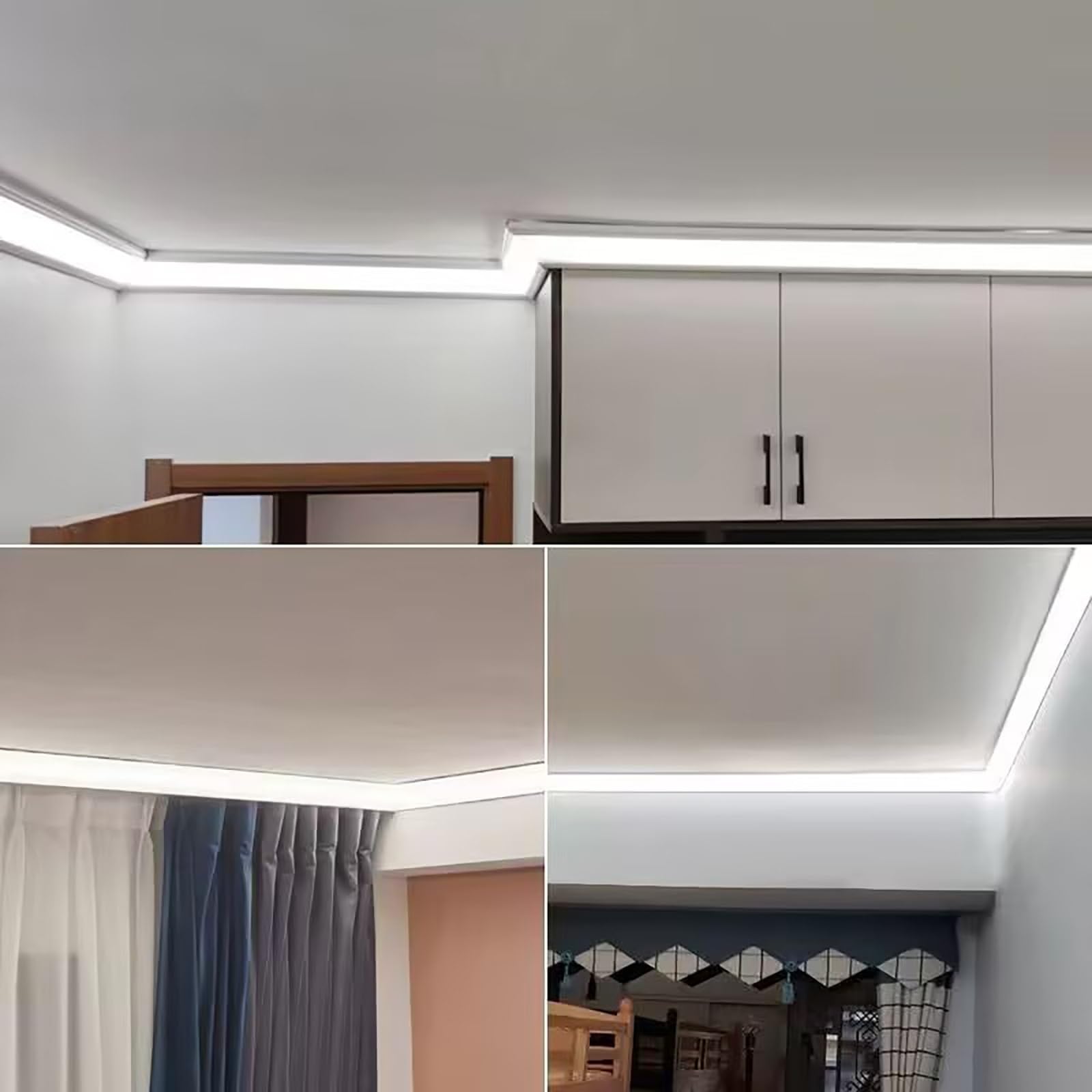 Taza de luz LED Iluminación de moldura de corona impermeable, canal de luz LED de aluminio montado en superficie con accesorios de esquina, perfil LED de escalera para el baño de la cocina(Gold,2m/6.6