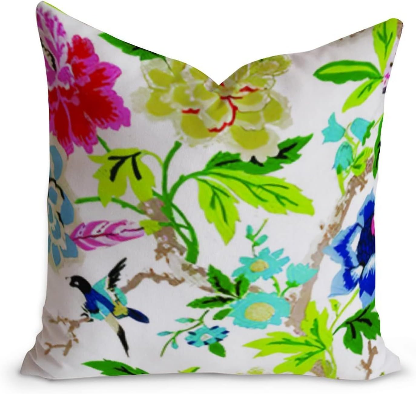 UTF4CChinoiserie Floral Porch Throw Pillow Cover 18" X 18" Colorful Pool Funny Soft Cushion Family Case Cotton Canvas Pillowcase Home Decorative for Living Room Couch Sofa Bed Car Gift