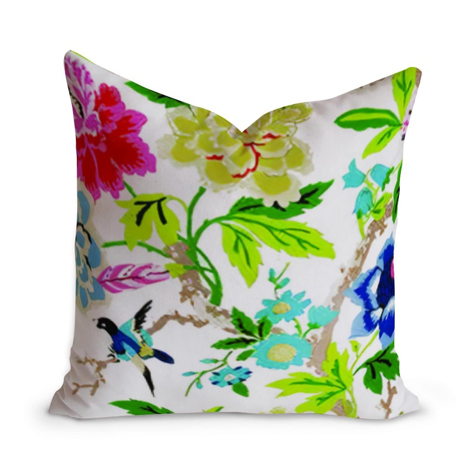 UTF4CChinoiserie Floral Porch Throw Pillow Cover 18" X 18" Colorful Pool Funny Soft Cushion Family Case Cotton Canvas Pillowcase Home Decorative for Living Room Couch Sofa Bed Car Gift
