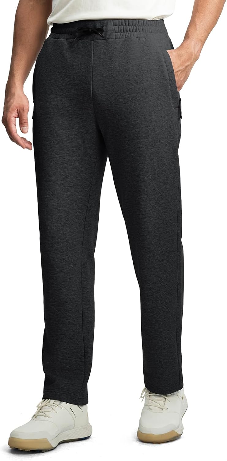Rdruko Men's Fleece Sweatpants Straight Leg Athletic Yoga Lounge Pants Open Bottom Casual Jersey Pants with Zipper Pockets - Image 2