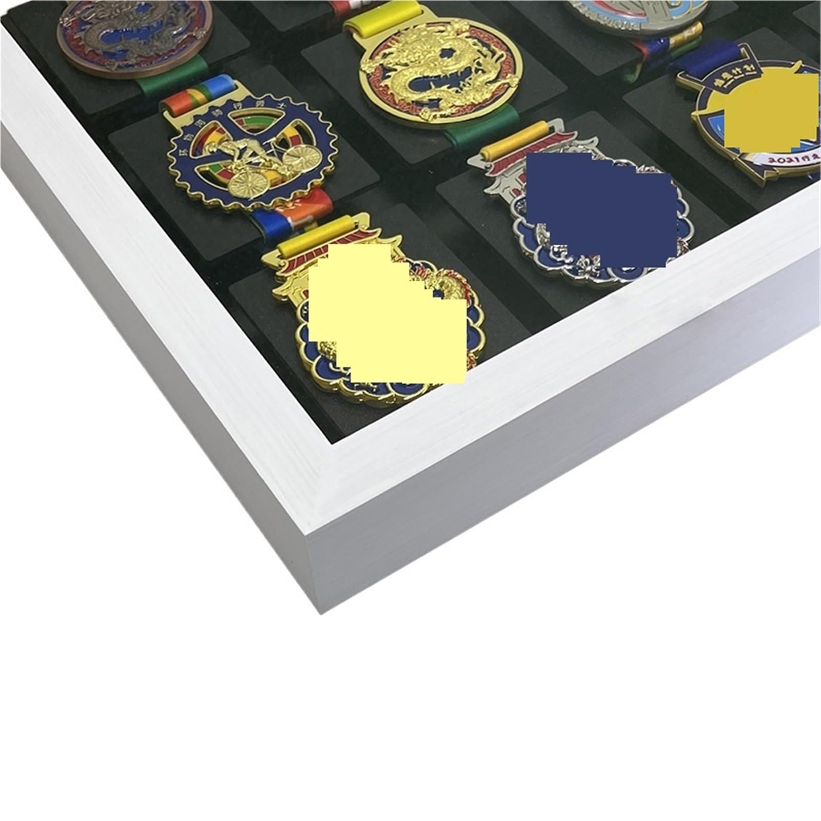 Display medaillenrahmen Marathon-Medaillendisplay, Schattenbox-Rahmen, Sport-Medaillenhalter, Rahmen for Läufer, Medaillendisplay for Laufrennen(White,6 bit 34x27cm)