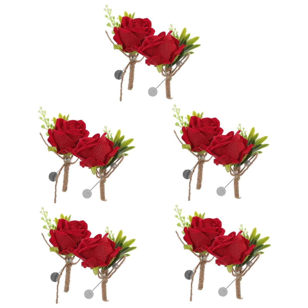 Abaodam 5 Set Di Fiori Artificiali Boutonniere Set Per Festa Di Nozze Simulazione Rose Corsages Spilla Sposo E Damigella Accessori 2 Pz * 5