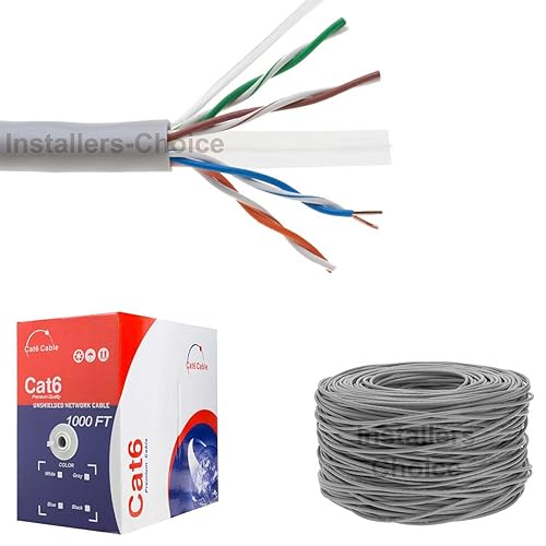 Miniatura 8 de Cable CAT6 Conductor sólido de 1000 pies, 23 AWG, 4 pares de pares trenzados sin blindaje de 550 MHz (UTP), cable Ethernet LAN CCA, caja de