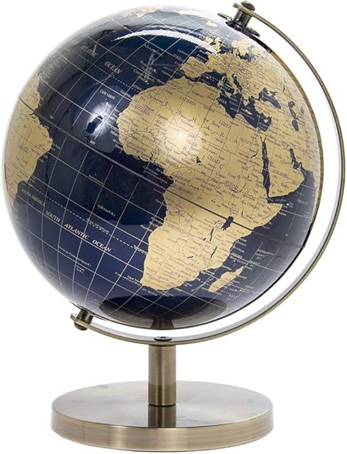 Lesser & Pavey LP44777 Vintage Rotating Gold and Blue World Globe with Metal Stand for Your Desk/Office, 27cm
