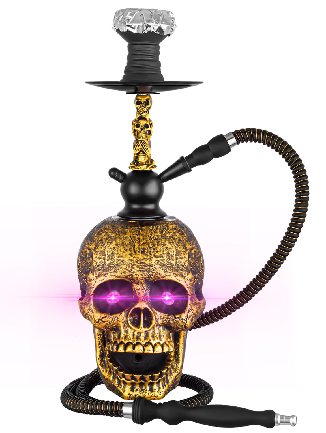 Skull Hookah Set Unique Skull Glass Base Shisha Kit with Silk Rubber Hose Ceramic Bowl Foil Disposable Tips