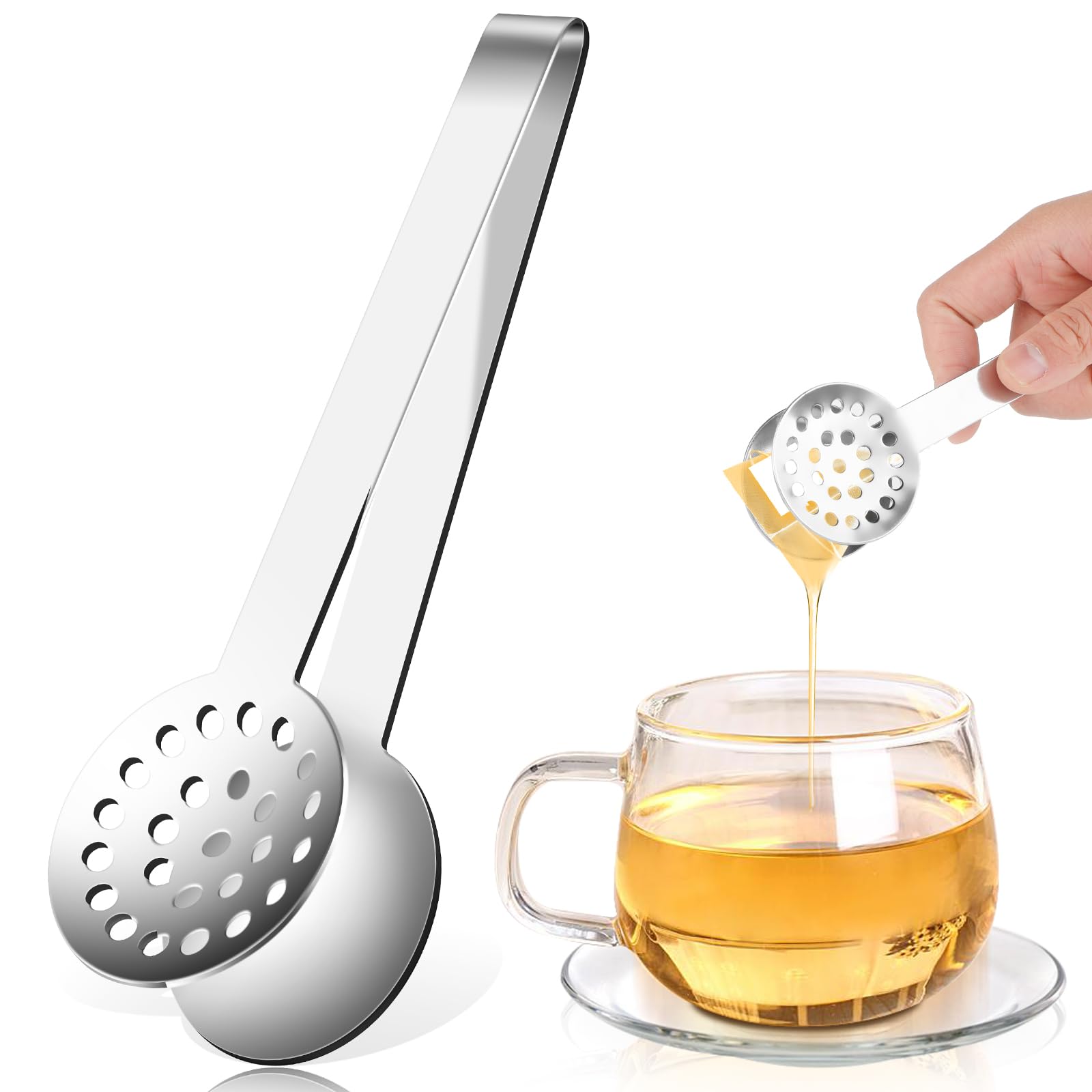 Metal Tea Bag Squeezer tool, Stainless Steel Tea Tongs Tea Filter Coffee Spoon Clamp Teabag Squeezer for Gripping Loosing Ice Sugar Lemon Slice