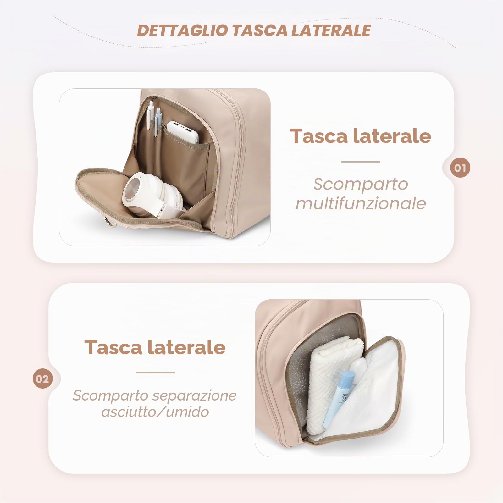 Borsone da Viaggio Donna Convertibile 2 in 1 Borsone Palestra Borsa Sportiva con Scomparto Scarpe, Grande Capacità Borsa da Appendere Gym Bag, 48L, Albicocca