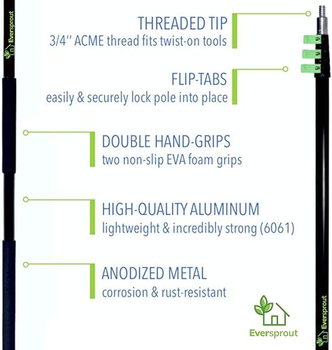 Miniatura 8 de EVERSPROUT Recolector de frutas de 24 pies (alcance de más de 30 pies)  Diseño telescópico de fácil fijación en la cesta  Poste de extensión de
