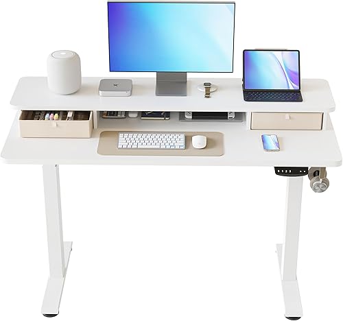 BANTI Escritorio de pie de 40 x 24 pulgadas con cajones, escritorio de pie de altura ajustable con estante de almacenamiento, escritorio de oficina