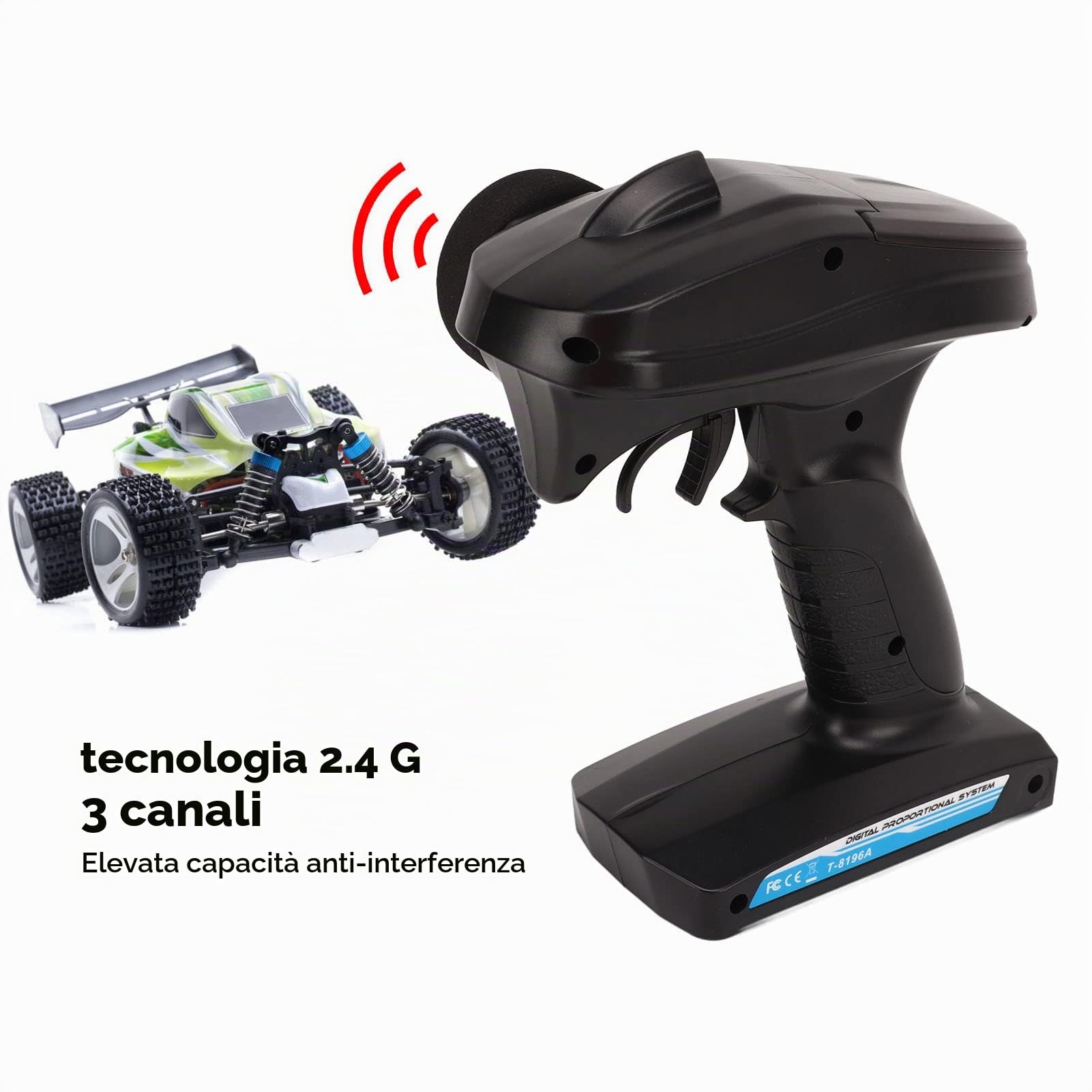 BuyWeek RC Trasmettitore e Ricevitore, Telecomando 2.4G 3 Canali Trasmettitore Radio per RC Barca Auto