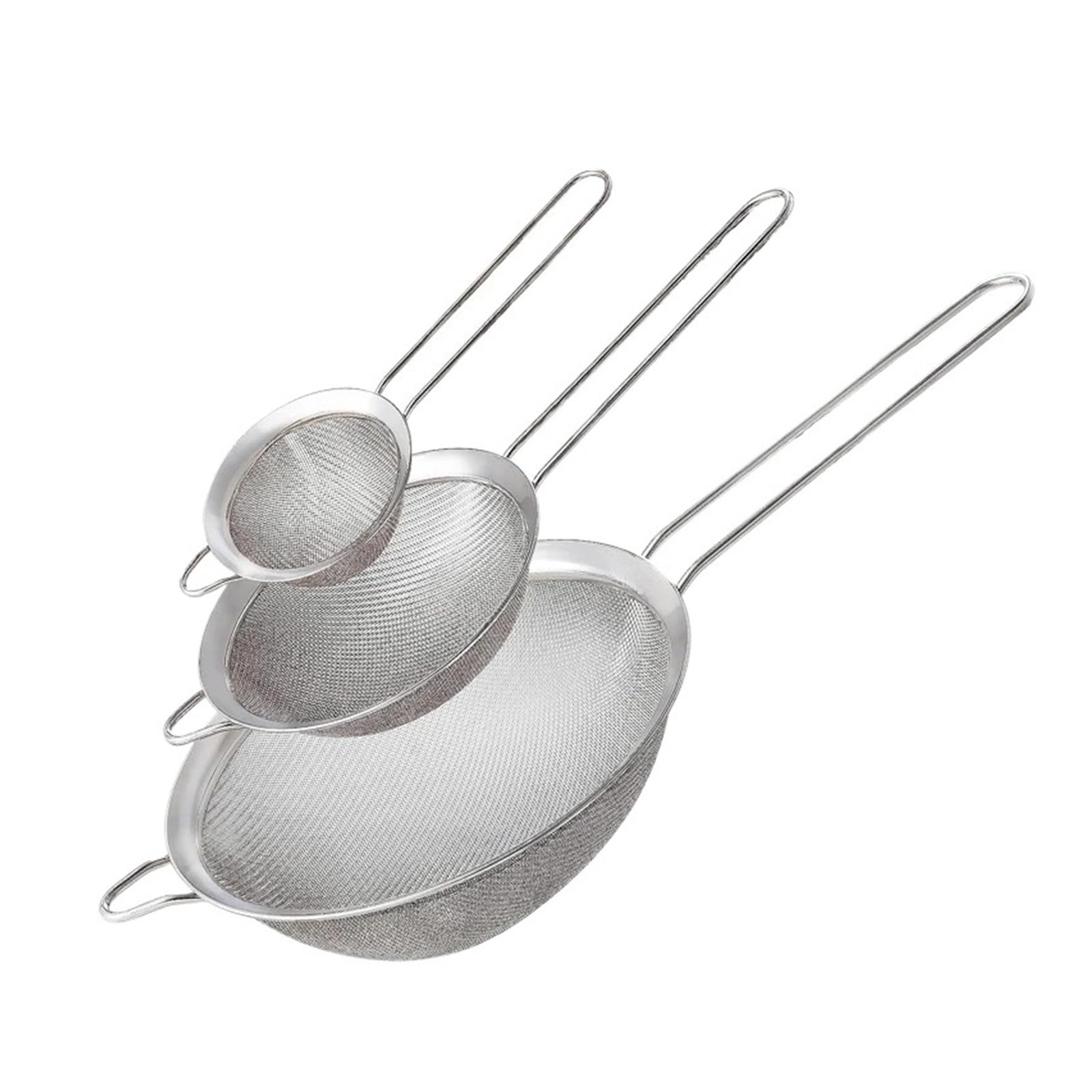 Küchen-Set, 3-teilig, aus Edelstahl, mit feinem Sieb und langem Griff for Kochen Sieben(Three combo sets)