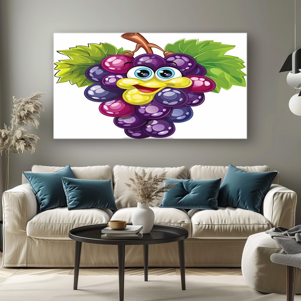 MKBKLI Wall Canvas for Living Room Cartoon Grape Modern Abstract Canvas Print, Decorative Artwork for Bedroom, Dining Room and Home Decor 60x120cm