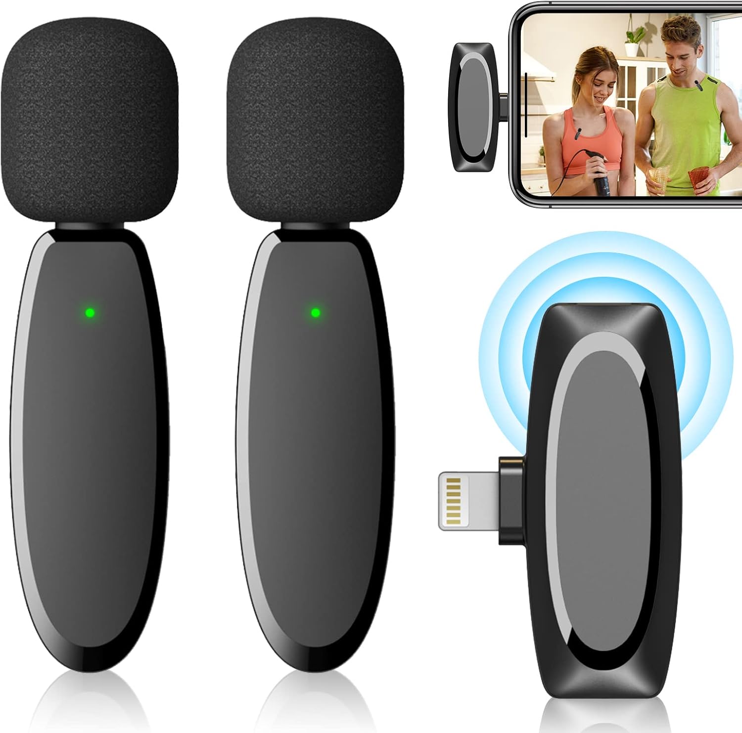 2 Pack Wireless Lavalier Microphone for iPhone Mini Microphone Wireless Mic for iPhone iPad