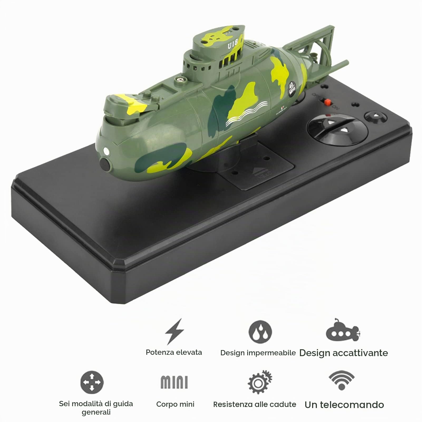 RiToEasysports Sottomarino telecomandato a 6 canali Sottomarino RC elettrico Barca sommergibile per ragazzi e ragazze (Verde) Modello giocattolo Giocattolo modello
