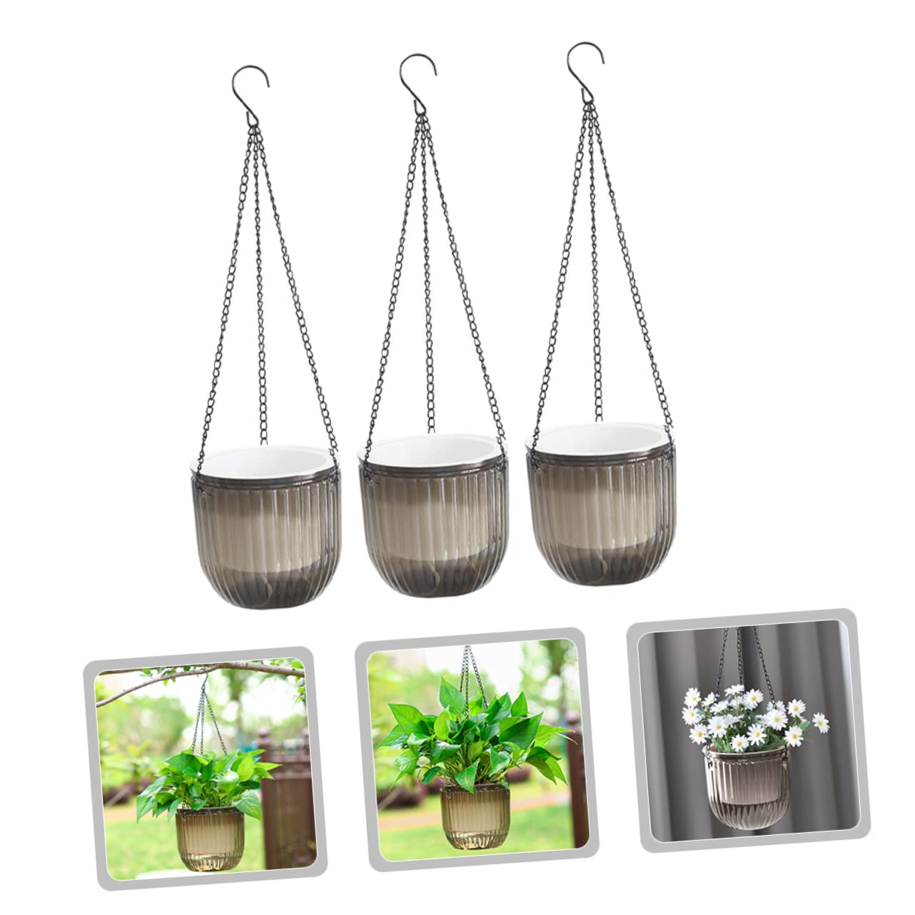 POPETPOP 3pièces Jardinière Suspendue Auto-irrigable Pots de Fleurs pour Plantes Intérieur Jardinières Suspendues pour Balcon et Maison