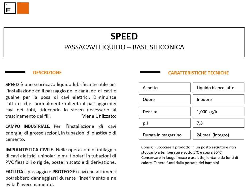 Faren SPEED Passacavi Liquido Siliconico, Lubrificante per Cavi Elettrici, Scorrimento Facile, Antigrippante per Passacavi, Tubi e Guaine, 1lt