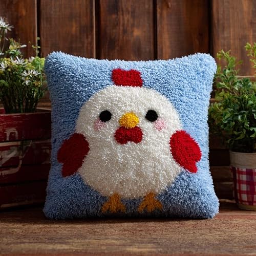 AxiangziK Latch Hook Kits for Adults Beginners 17x17in,Cartoon Chick Creative Latch Hook Pillow Kit with Preprinted Canvas for Home Decoration and Present 43x43cm