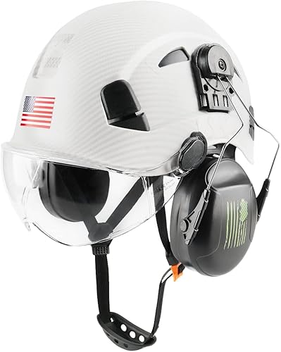 GREEN DEVIL Casco de seguridad con visera y protección para los oídos, ajustable, ligero, ventilado, ABS, suspensión de 6 puntos, aprobado por ANSI