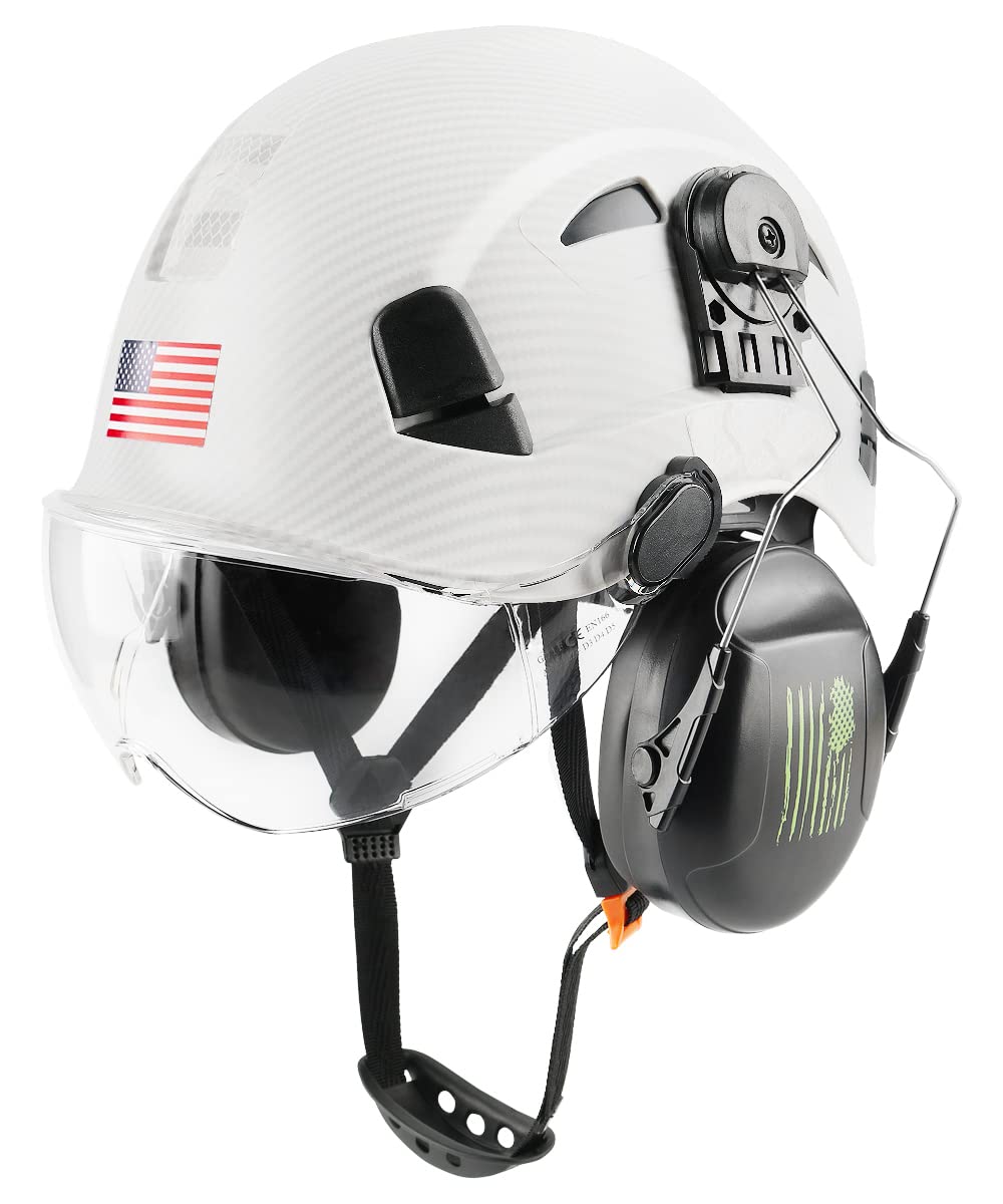 GREEN DEVIL Safety Helmet Hard Hat with Visor and Ear Protection Adjustable Lightweight Vented ABS Work Helmet 6-Point Suspension ANSI Z89.1 Approved Ideal for Industrial & Construction …