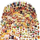 250Pcs Mini Food Miniatures Food Drinks Bottles Toys Doll House Accessories 1:12 Playset Kitchen Game Pretend Play Party Mini Things Stuff Tiny Baking Micro Hamburger Ice Cream Cake Bread