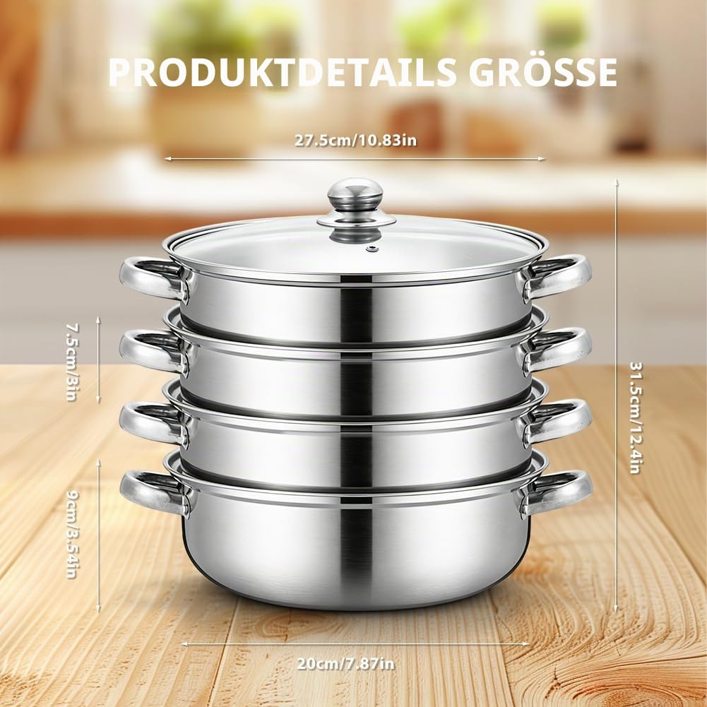 Dampfgarer Topf 3/4-stöckig Dämpfeinsatz 28cm Alle Herdarten