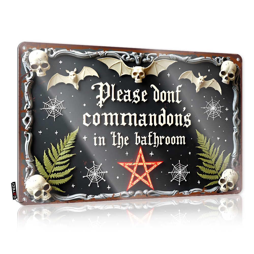 Fzfn Men's Colour Cool Wall Art Antique Cocoa Home Decor - Spooky Warning: No Commands In The Bathroom! Accessories Rustic Style Artwork For Checkout(30X40cm)