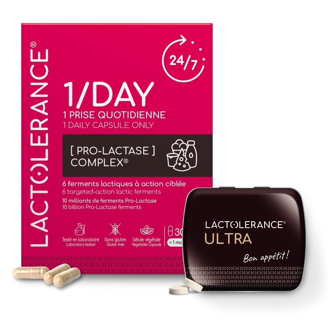 LACTOLERANCE Pack Découverte ULTRA & 1/DAY, Lactase, Lipase, Probiotiques | Digestion du lactose et des graisses, enzymes digestives et ferments lactiques, double action, format d'essai 30 jours