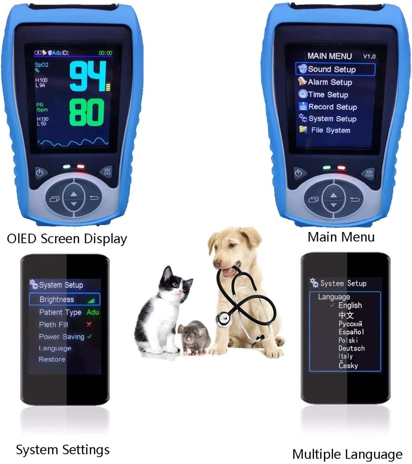 Pulsossimetro Portatile Veterinario Cardiofrequenzimetro per Gatti E Cani Monitoraggio Portatile Dell'orecchio O della Lingua Frequenza Cardiaca del Battito Cardiaco Veterinario per L'uso I