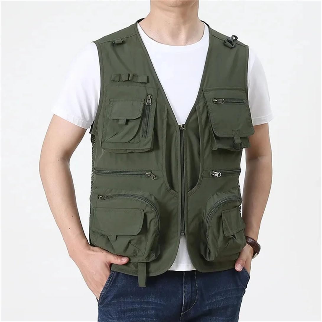 Gilet da uomo con scollo a V, senza maniche, leggero, in rete, per lavoro, caccia, viaggi, con tasche multiple