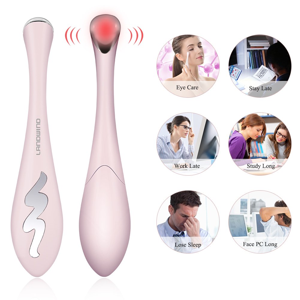 LANDWIND Eye Massager, Ionic Eyes Facial Massager Wand with 40 ℃ Heated, Eliminate Eye Bags, Dark Circle Remover & Puffy Eye (Soft red) : Everything Else