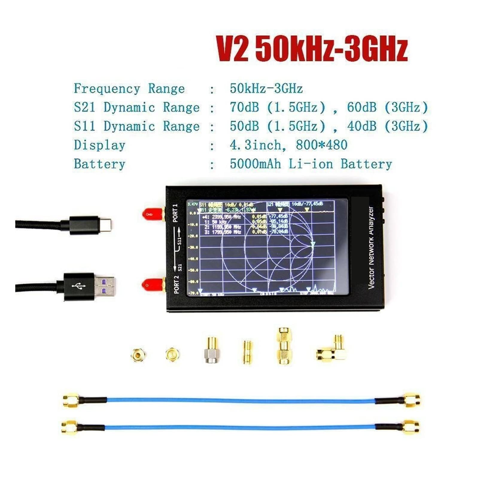 Analizador de Espectro, Analizador de red vectorial 3G S-A-A-2 VNA V2 Vector Network Analyzer digital VNA Ensayador Mf hf VHF UHF USB Analizador de antena lógica onda estacionaria