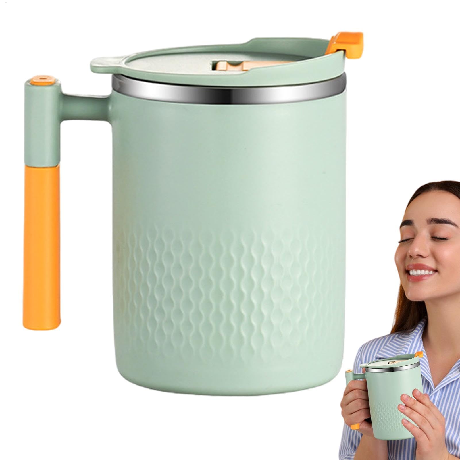 Izolowany kubek do kawy z uchwytem, 450 ml, ze stali nierdzewnej, kubek termiczny z podwójnymi ściankami do mleka, mrożonej wody, soku, kawy, herbaty, idealny do podróży