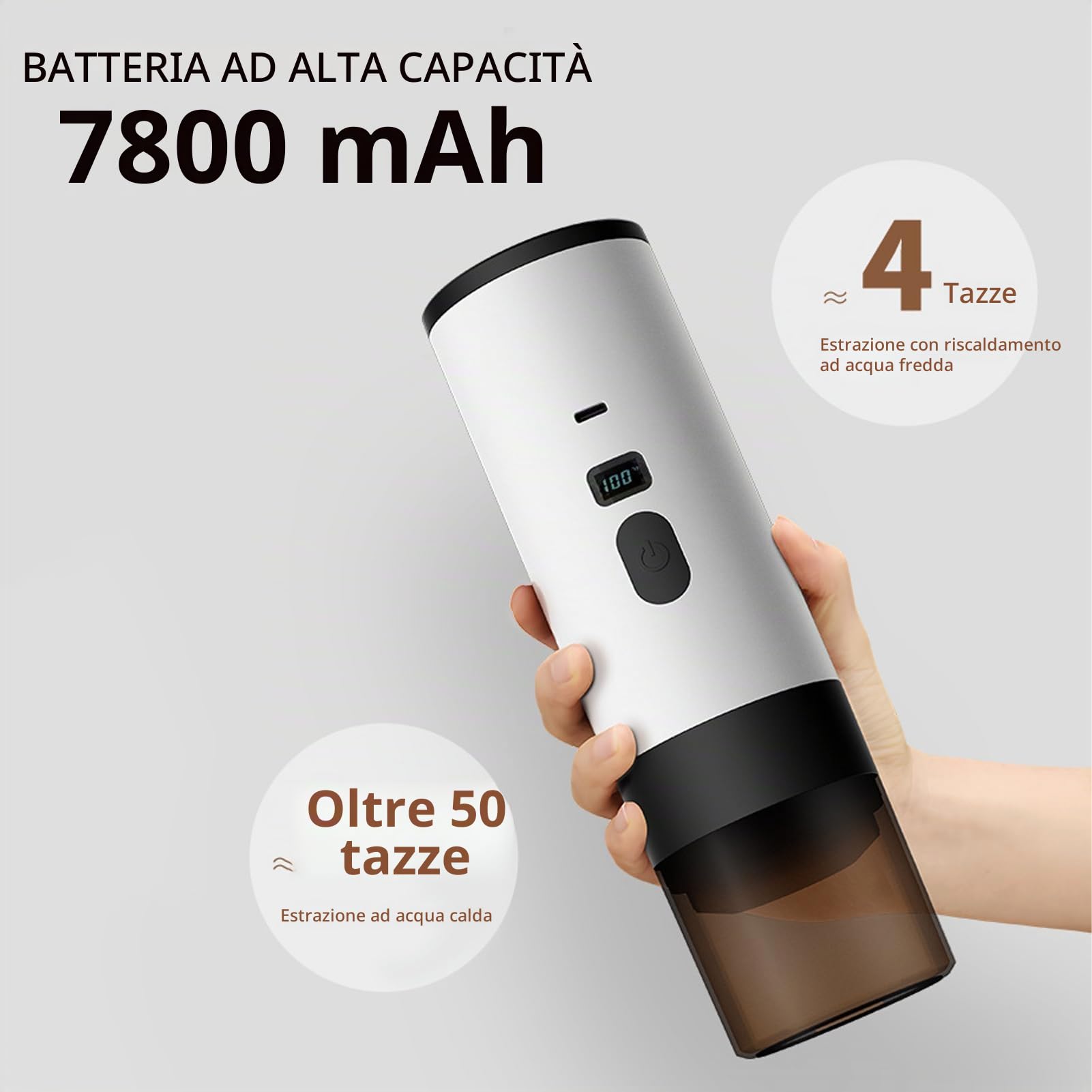 Macchina per caffè espresso elettrica portatile, Macchina per il caffè 3 in 1 senza fili con riscaldamento automatico e display digitale, per viaggi, campeggio e auto
