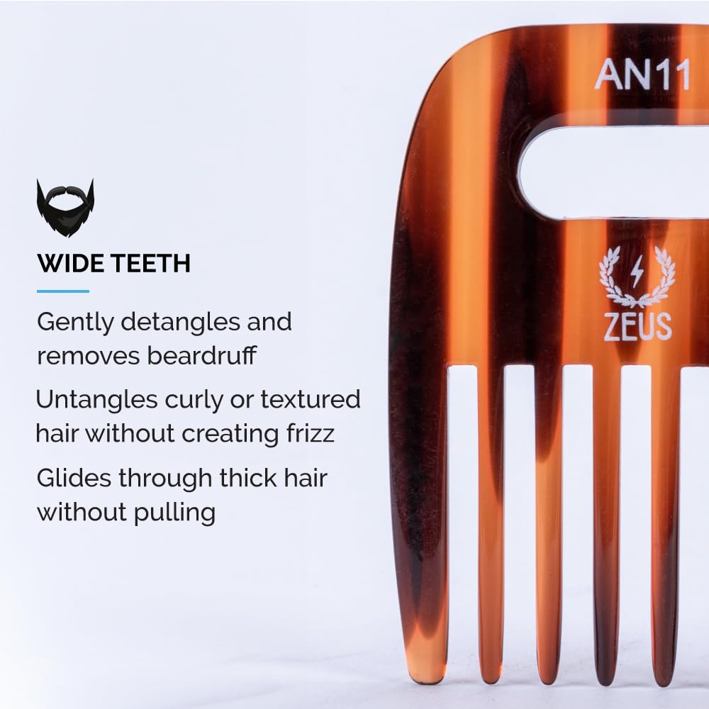 ZEUS Pocket Detangling Bartpickel, 3,5 "- Bester handgefertigter antistatischer Pickel für welliges oder lockiges Haar, AN11