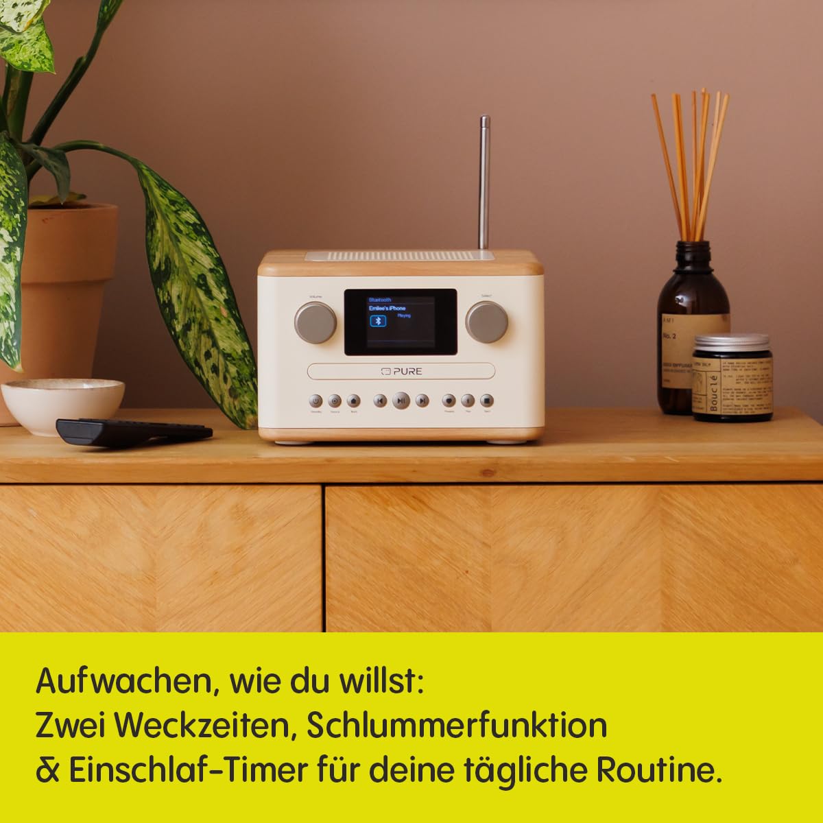 Pure Classic C-D4 – DAB+ & UKW Radio mit CD-Player, Netzbetrieb, Bluetooth 5.3, USB & AUX, Farbdisplay, 15 Watt Lautsprecher, Dual-Wecker, Fernbedienung – Cotton White/Oak