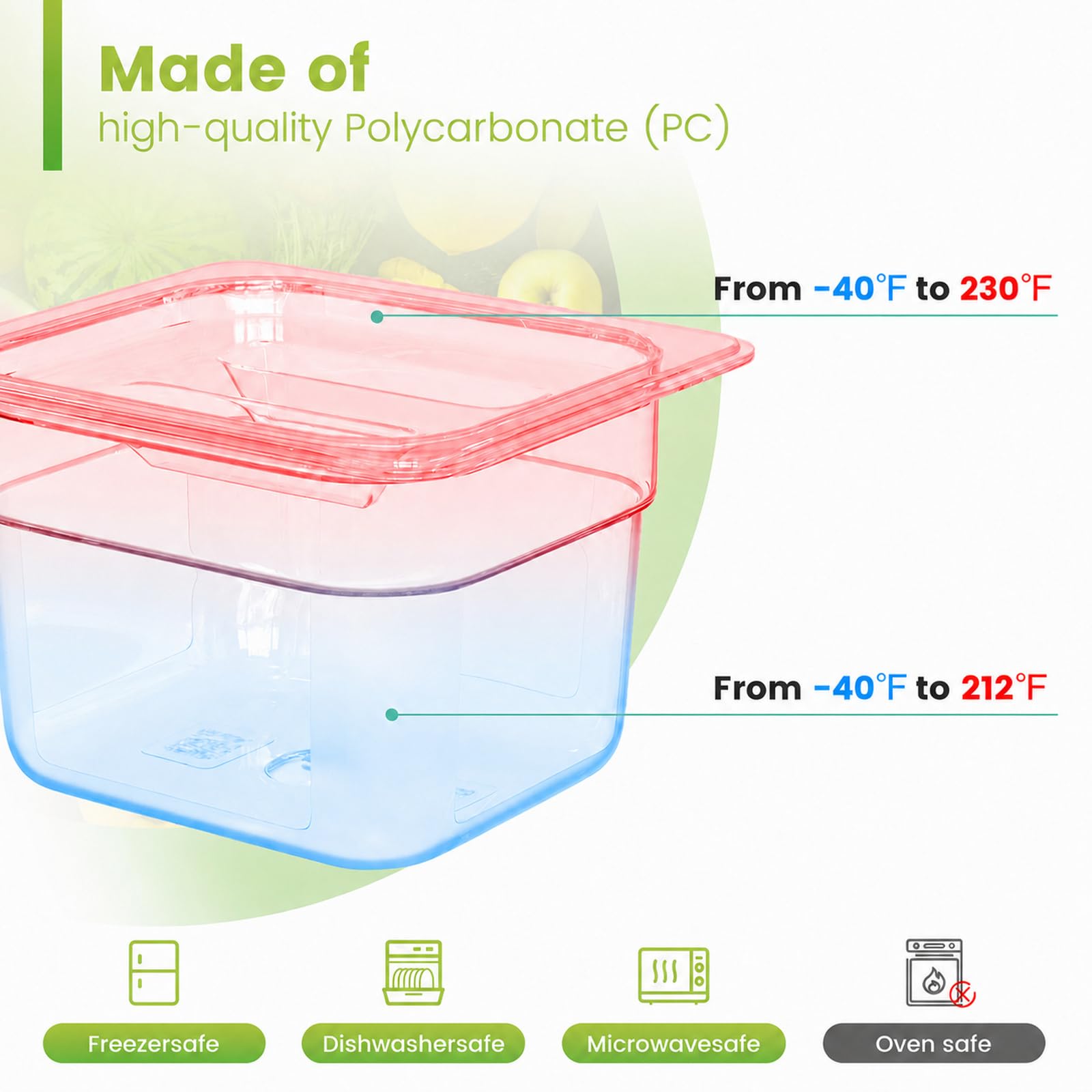 Confezione da 12 padelle in plastica per alimenti con coperchio, misura 1/6, 10,2 cm, per ristoranti, in policarbonato commerciale, per hotel, frutta, verdura, fagioli, mais (12 pezzi, 10,2 cm
