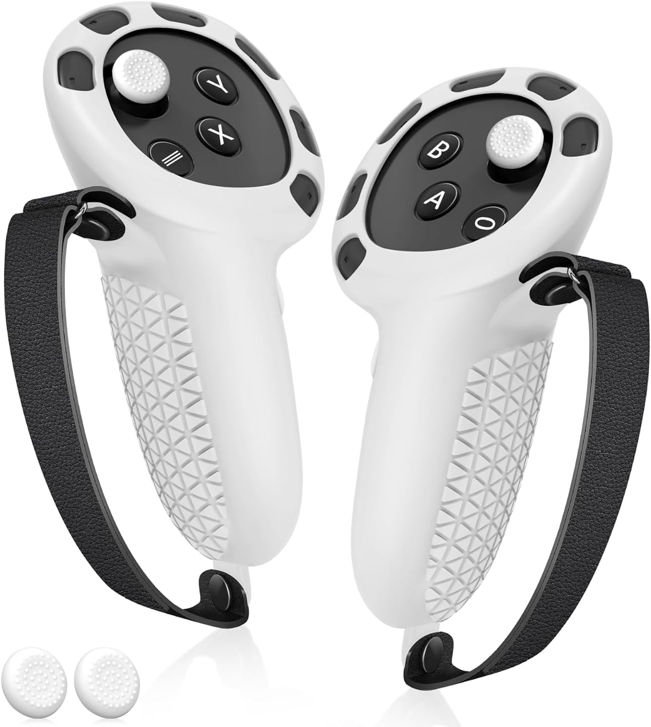CENXI Design Controller Grips Accessories for Quest 3, Silicone Grip Cover with Adjustable Knuckle Straps and Signal Hole, VR Touch Controllers Covers Protector (Black) (white)