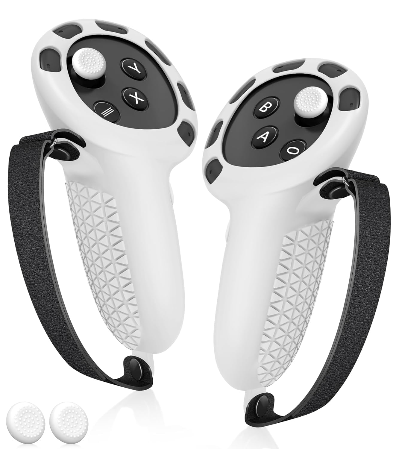CENXI Design Controller Grips Accessories for Quest 3, Silicone Grip Cover with Adjustable Knuckle Straps and Signal Hole, VR Touch Controllers Covers Protector (Black) (white)