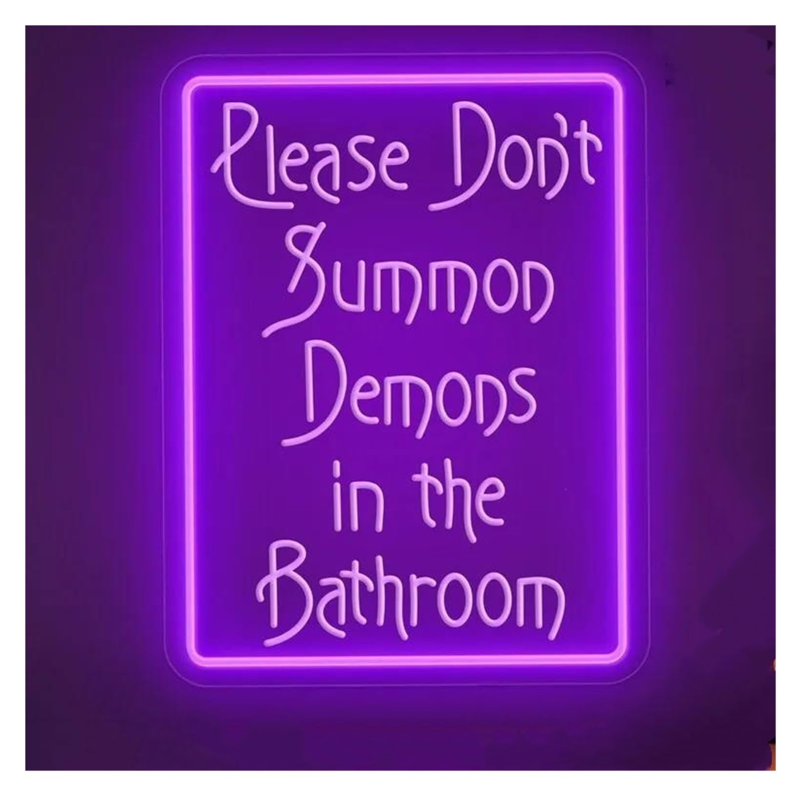 Sign Lamp Neon Sign Please Don't Summon Demons in The Bathroom, Sign Halloween Decor, Halloween Night Light Room Party Decor 40x31cm(Purple)
