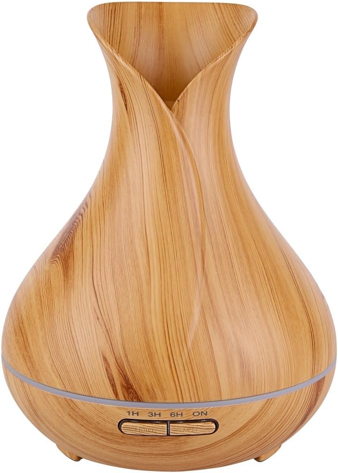 Cloud9 Aromatherapy Diffuser, 400ml Wood Grain Ultrasonic Cool Mist Essential Oil Diffuser with 7 Color LED Lights & 4 Timer Settings Waterless Auto Shut-Off