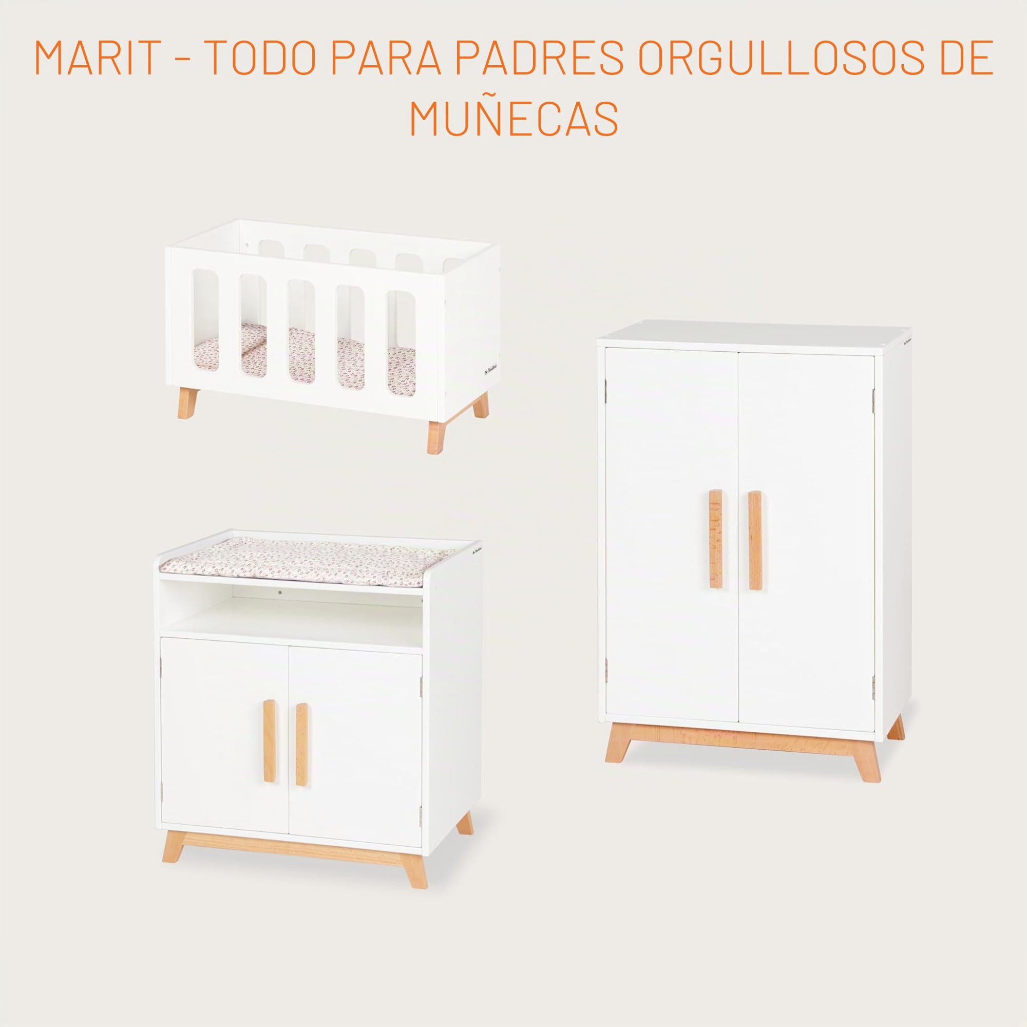 PINOLINO Armario para Muñeca 'Marit', on 1 estante, 1 barra de colgar y 3 perchas y juguetes para muñecas, blanco