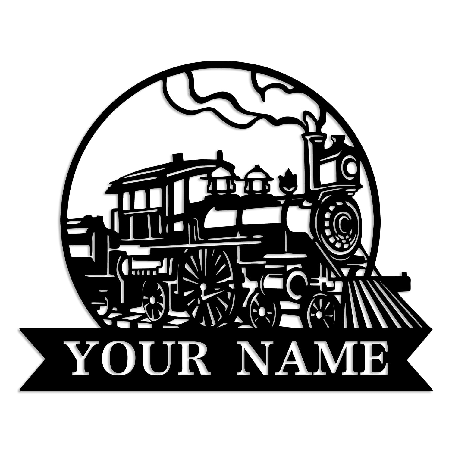 Kissesuu Black Personalized Train Name Metal Wall Art Sign, Personalized Train Hanging Sign, Custom Railroad Themed Room Decor,Front Door Or Kids Room Decor (Train-B)