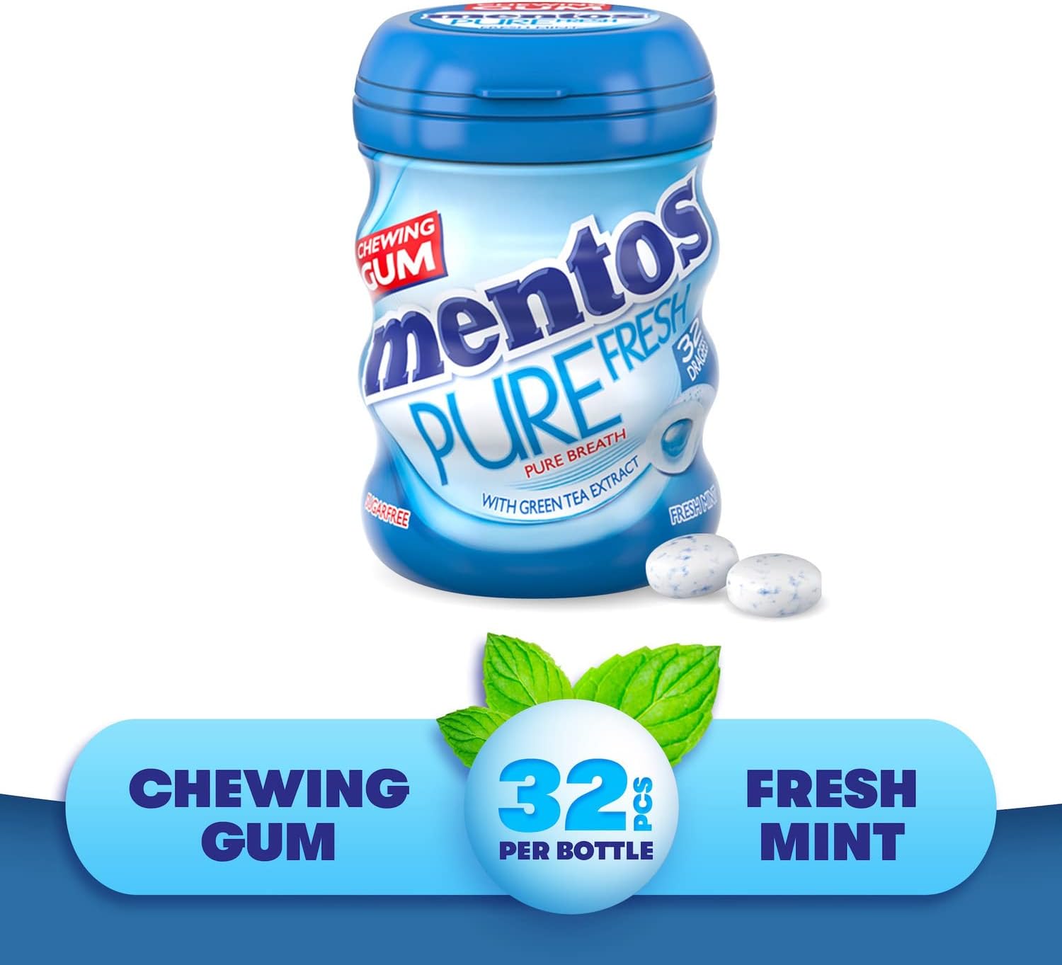 Pure Fresh Chewing Gum Fresh Mint Sugar Free 32pcs